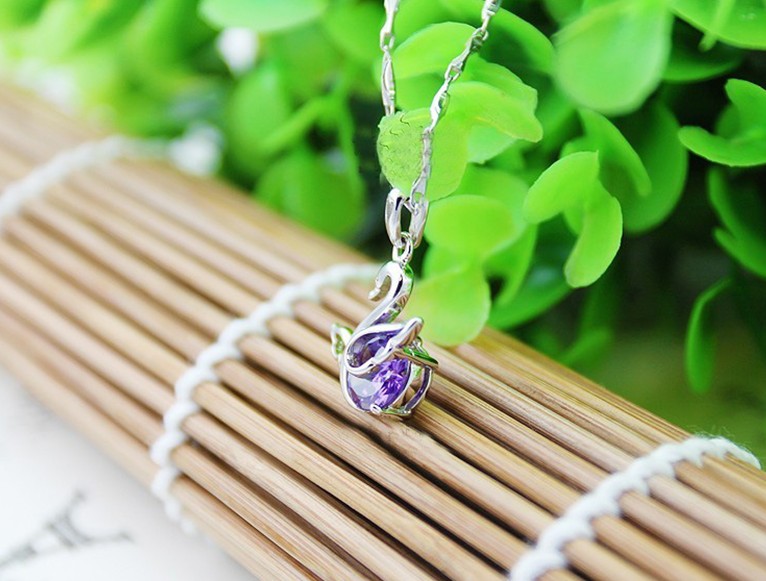 SS11040 S925 silver swan Love necklace